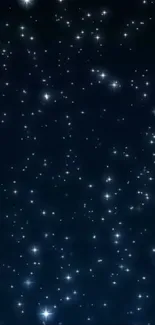 Starry night sky with twinkling stars on a dark blue background.