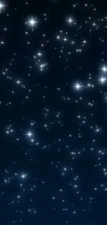 A starry sky with white stars on a deep blue background.
