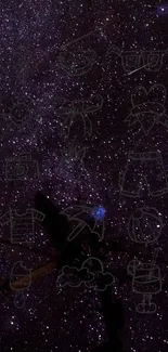 Vibrant starry night sky with cosmic outlines.