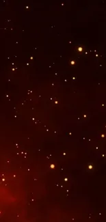 Starry night sky with glowing dots on red background.