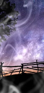 Silhouetted swing under a starry night sky with cosmic galactic expanse.