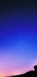 Starry night sky with purple and blue gradient, perfect for mobile wallpaper.