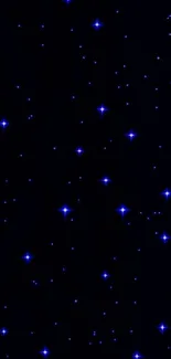 Starry night sky wallpaper with bright blue stars on a dark blue background.