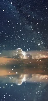 Starry night sky with cloud reflections.