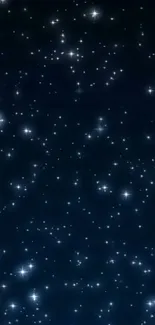 Starry night sky wallpaper with sparkling stars on a dark blue background.