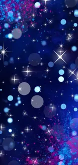 Starry night sky wallpaper with vibrant colors and twinkling stars.