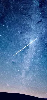 Starry night sky with a bright shooting star as mobile wallpaper.