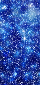 Blue starry night sky wallpaper with sparkling stars.