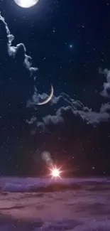 Mobile wallpaper of a starry night sky with moon and stars.