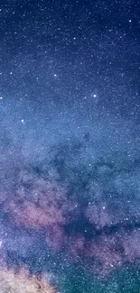 Starry night sky wallpaper with galaxy view and cosmic colors.