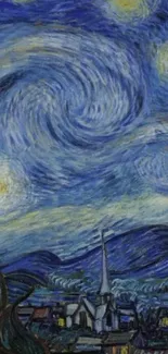 A swirling starry night sky wallpaper inspired by iconic art.