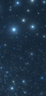 Star-filled night sky with glowing blue stars on a dark blue background.