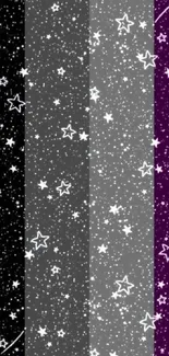 Starry night striped wallpaper with black, gray, and purple colors.