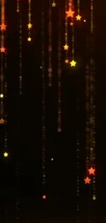 Dark night sky wallpaper with glowing orange and yellow stars.