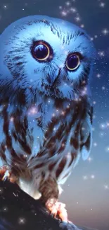 A majestic owl perched under a starry night sky, creating an enchanting mobile wallpaper.