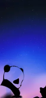 Panda silhouette under a starry midnight blue sky wallpaper.