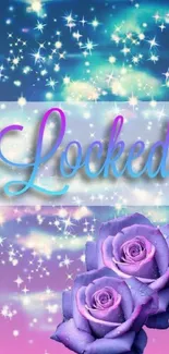 Purple roses with a starry background on a colorful wallpaper.