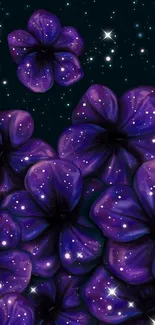 Purple flowers on starry night background.