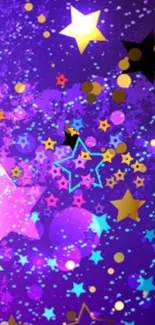 Vibrant starry purple galaxy wallpaper with colorful stars and cosmic design.