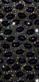 Starry wallpaper with purple lips and cosmic theme.