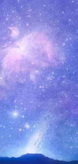 Purple starry night sky mobile wallpaper with cosmic scenery.