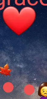 Starry night sky with heart and emojis wallpaper