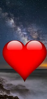 Red heart and starry sky mobile wallpaper.