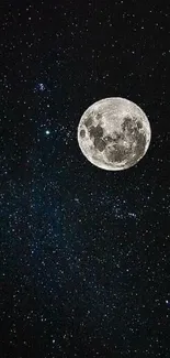 Mobile wallpaper showing a full moon in a starry night sky.