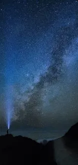 Stunning starry night with Milky Way visible over a dark silhouette landscape.