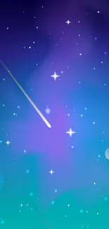 Starry sky wallpaper with blue-violet gradient and twinkling stars.