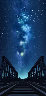 Starry night sky over railway bridge wallpaper.