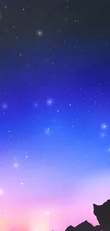 Starry night sky with silhouette and gradient colors.