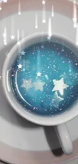 A teacup filled with starry blue liquid, creating a magical wallpaper design.