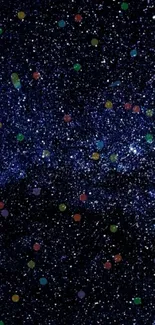 Starry night sky wallpaper with colorful dots pattern.