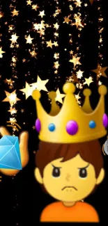 Crowned emoji with sparkling stars on a black background wallpaper.