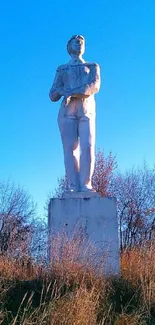 Statue among trees with clear blue sky