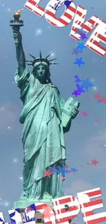 Statue of Liberty with patriotic stars and text wallpaper.