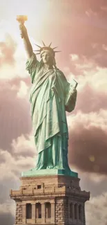 Statue of Liberty with dramatic sky background.