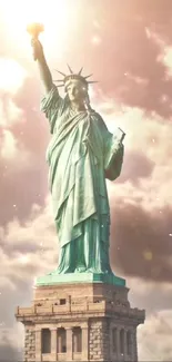 Statue of Liberty with glowing sky wallpaper.