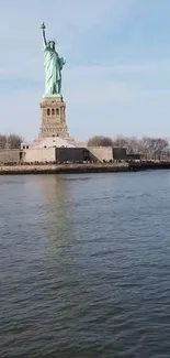 Statue of Liberty in New York against a clear blue sky.