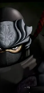 Dark gray armored ninja with sword on mobile wallpaper.