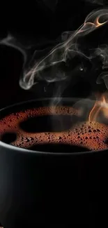 Steaming dark coffee in a cup with visible swirls.