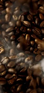 Steaming coffee beans creating a warm and aromatic mobile wallpaper.