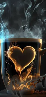 Heart-shaped steam rises from an artistic coffee cup.