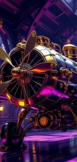 Steampunk airship in vibrant fantasy setting.