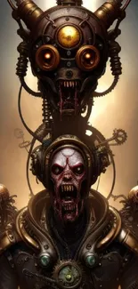 Steampunk-inspired alien horror wallpaper with mechanical elements.