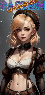 Steampunk-inspired female character wallpaper.