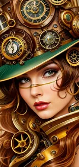 Steampunk fantasy art wallpaper featuring intricate gear and clockwork designs.