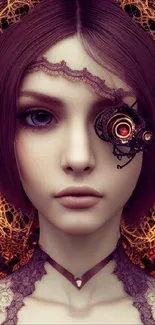 Beautiful steampunk art wallpaper with a compelling dark red theme.