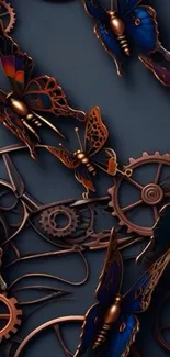 Steampunk butterflies and gears design wallpaper.